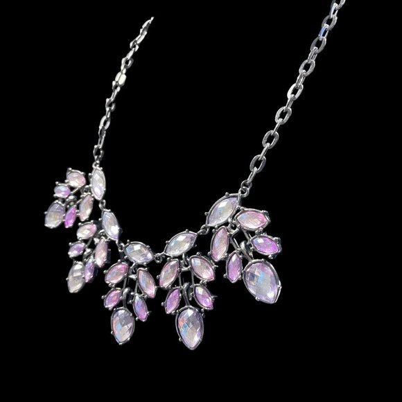 Purple Crystal Gemstone Leaf Cluster Bib Necklace Retro Glam Chic Bold Gatsby - Picture 4 of 5